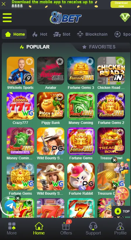 Top playing games in 8JJBet Game