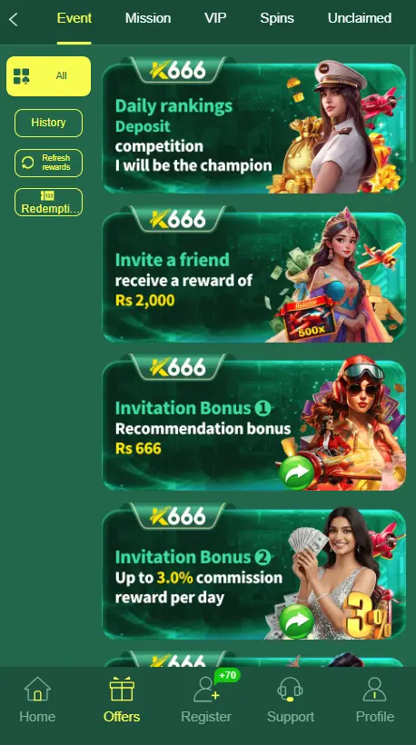 rewards and bonuses in K666 Game