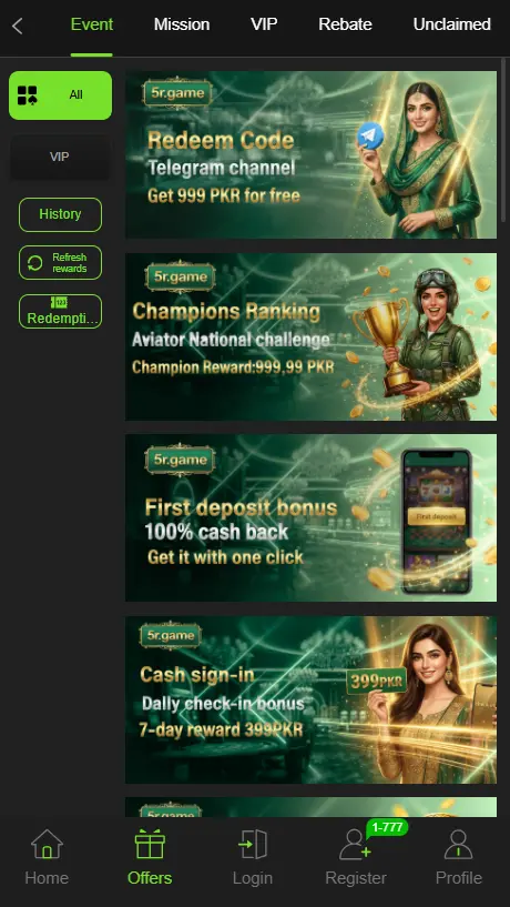 rewards and bonuses in 5R Game