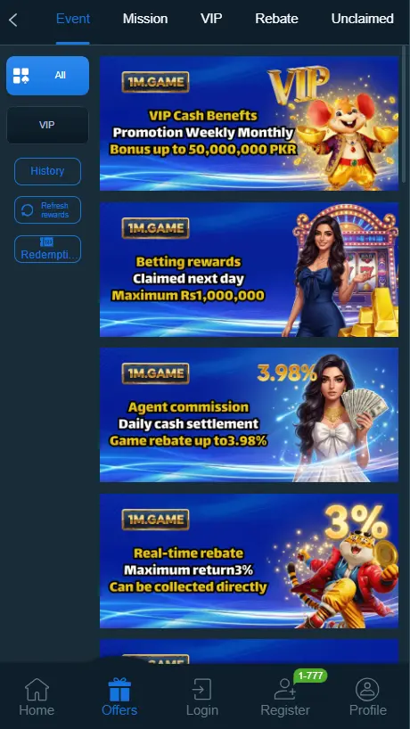 1M Game rewards & bonuses