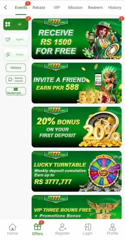 JZ777 Game Bonuses & Rewards