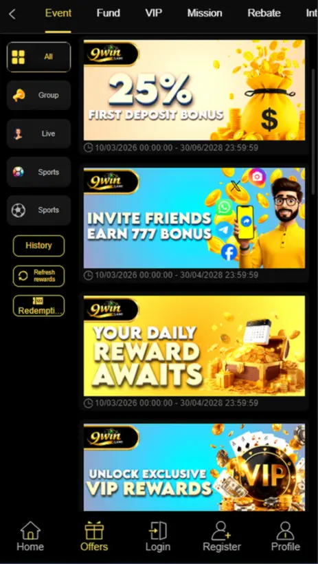 Rewards and Bonuses in 9WIN Game