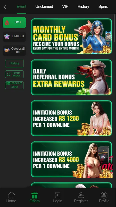 OKPKR Game in-app rewards and bonus screen