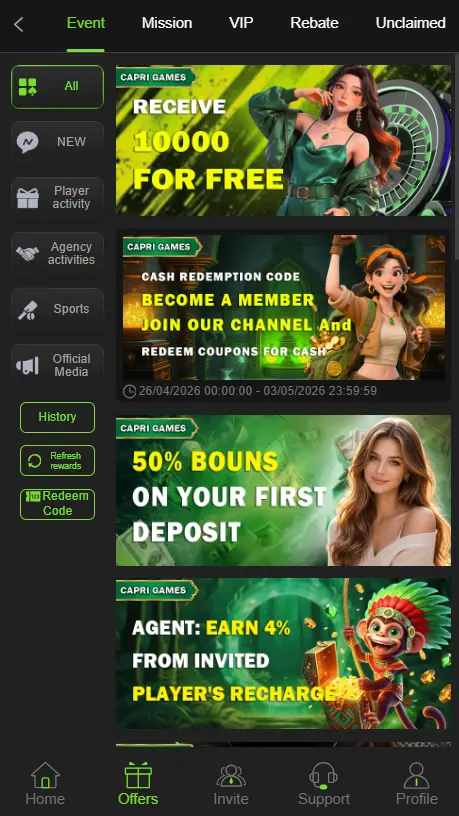 Capri Game Bonuses and Rewards